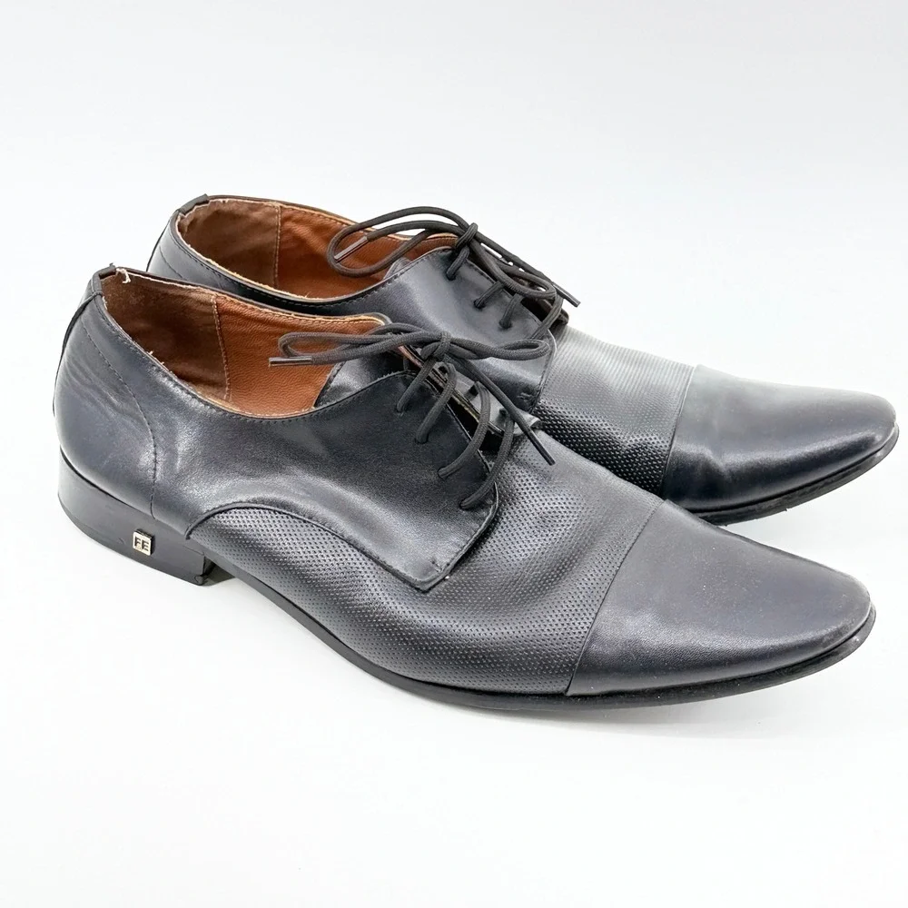 French Emporio Mens Black Cap Toe Derby Dress Shoes A98-10.43 Size 43